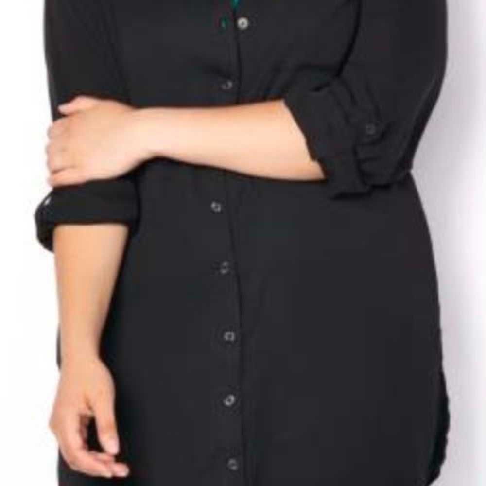 TUNIC, BUTTON DOWN, BLACK, SIZE 4X, FRONT POCKET, POLYESTER, ROLL UP SLEEVES WIT